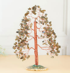 Crocon handmade gemstone tree eight-inch tall for shelves or desks.