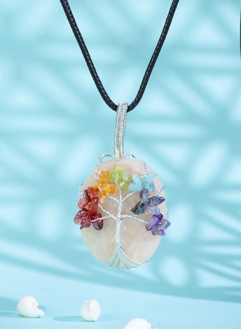 Crocon Handmade Natural Stone Necklace displays unique color and texture.