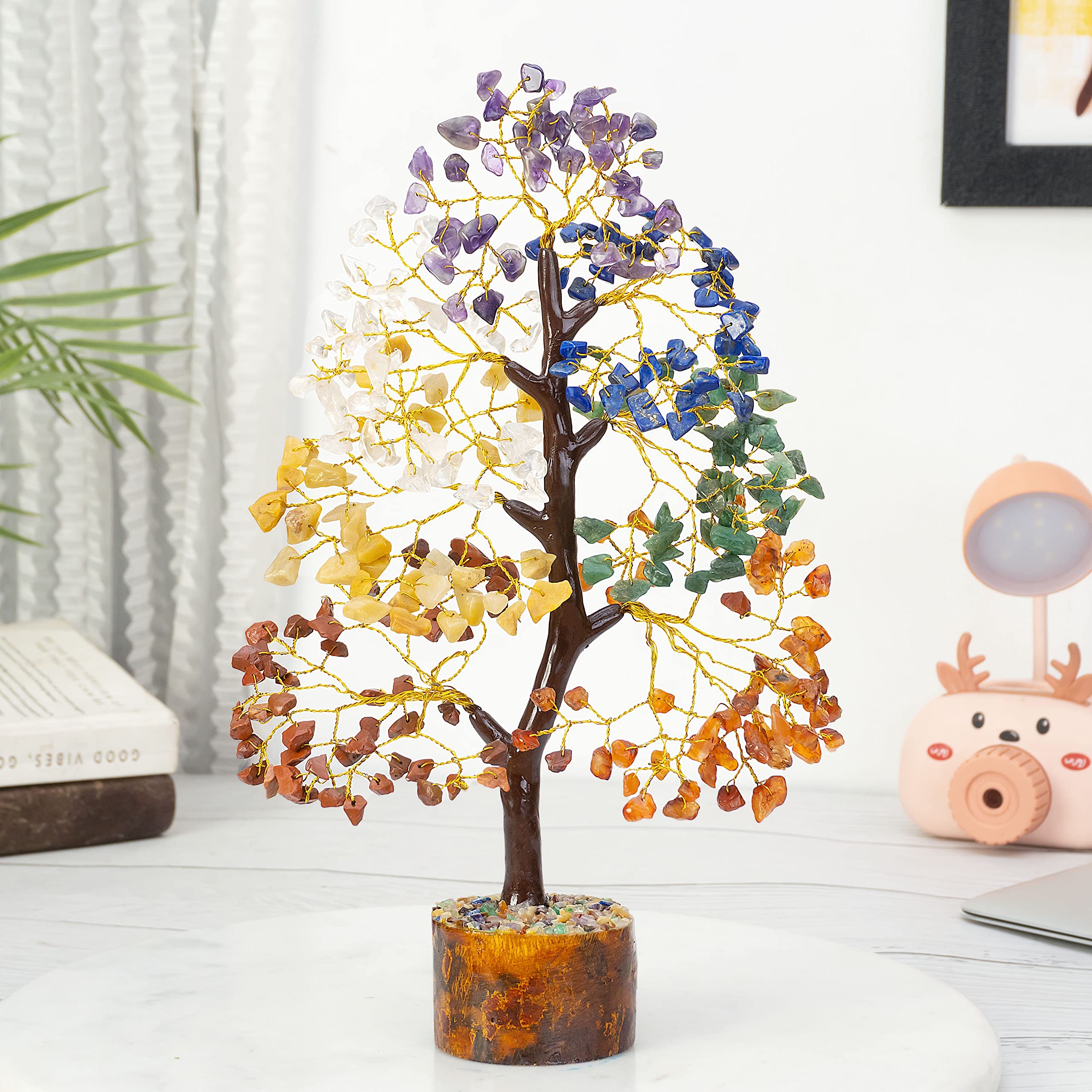 Crocon home decor scene with gemstone tree for positive ambience and stylish decor