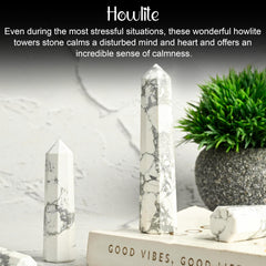 Crocon Howlite tower wand in pouch with crystal guide for gifting and exploration.