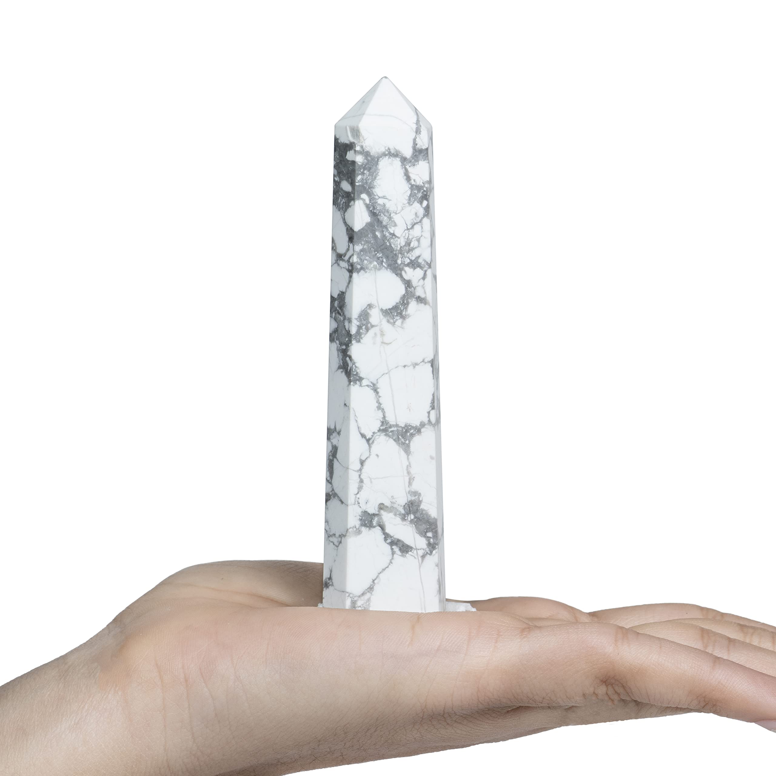 Crocon Howlite tower wand with octagon 8 facets for chakra focus and decorative display.