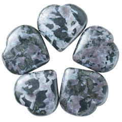 Crocon Indigo Gabbro heart stone 5pc set for mindfulness and decorative display.