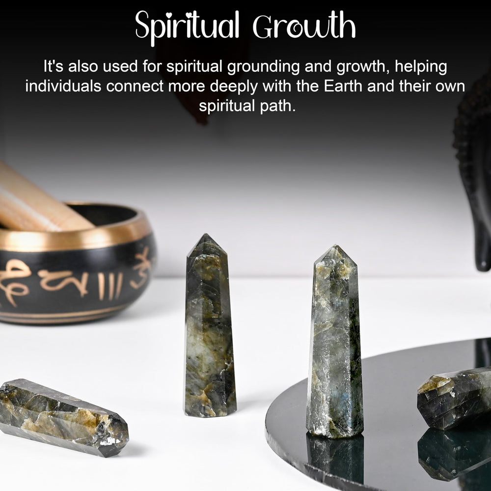Crocon Labradorite tower wand in natural light reveals color depth