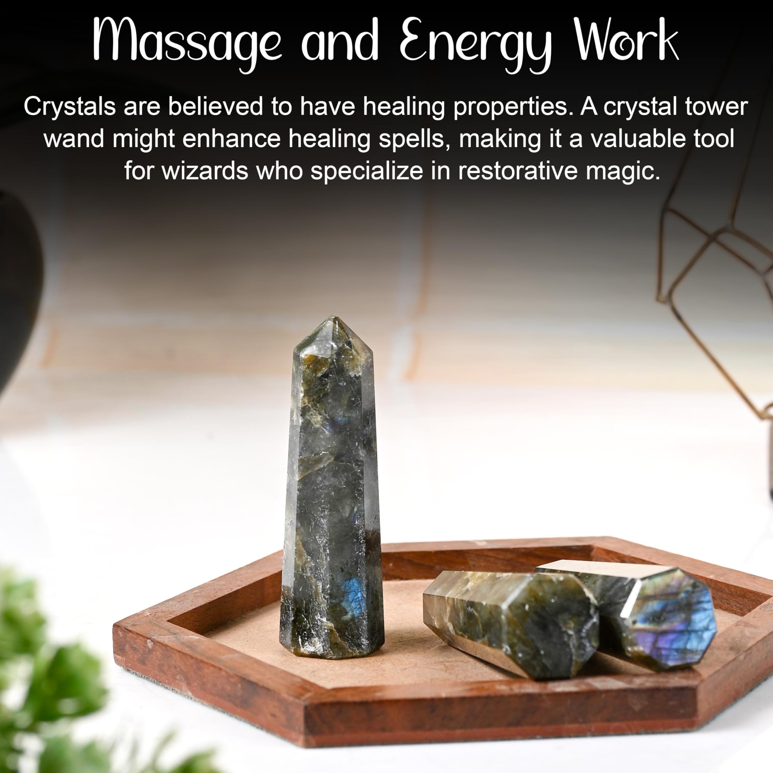 Crocon Labradorite tower wand octagon facets catch light for ambience
