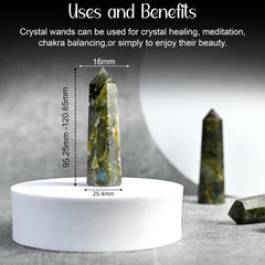 Crocon Labradorite tower wand on desk creates calm, focused work energy