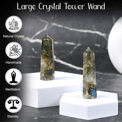 Crocon Labradorite tower wand with guide supports mindful crystal practice