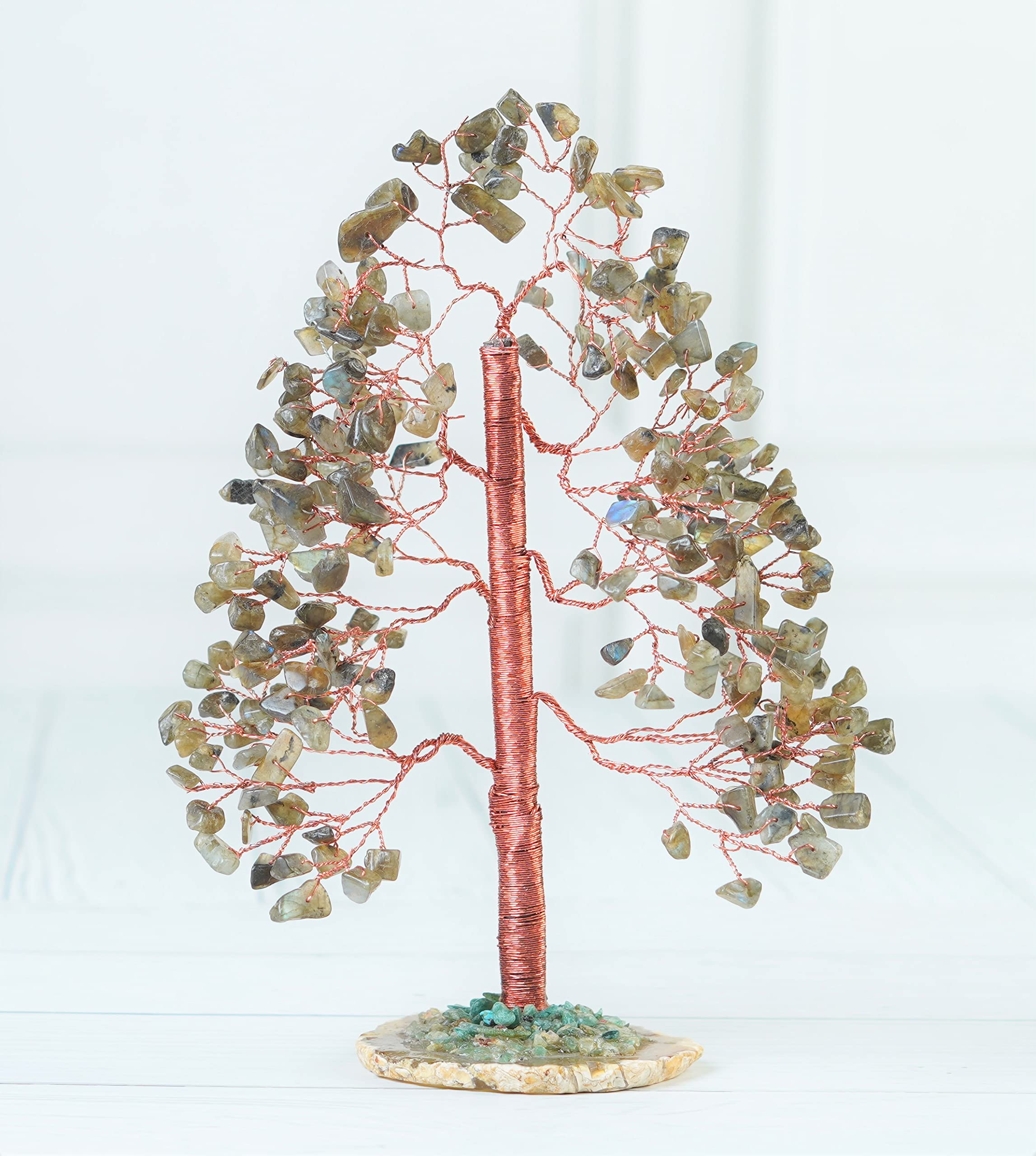 Crocon Labradorite tree copper wire detail highlights craftsmanship and energy flow.