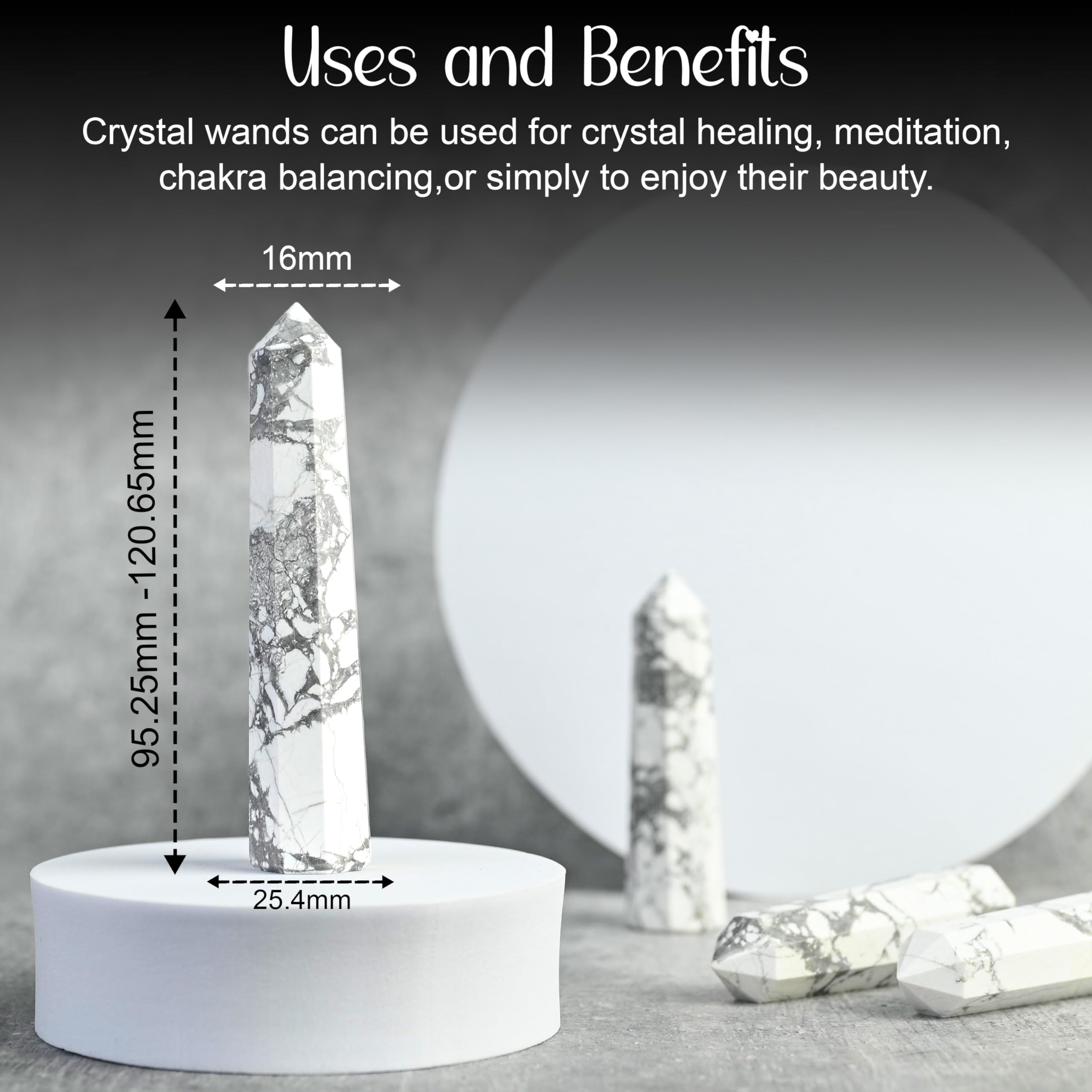 Crocon large Howlite wand close-up shows hand-selected points for meditation.