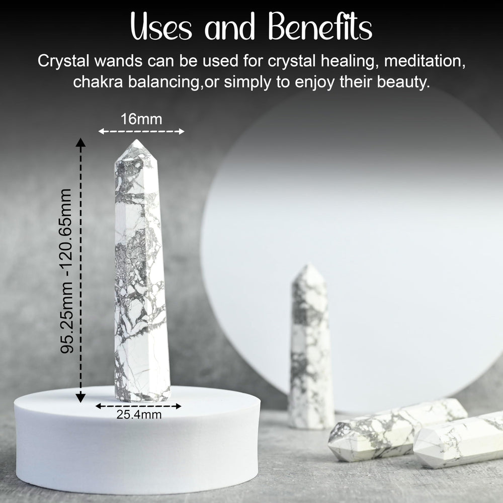 Crocon large Howlite wand close-up shows hand-selected points for meditation.