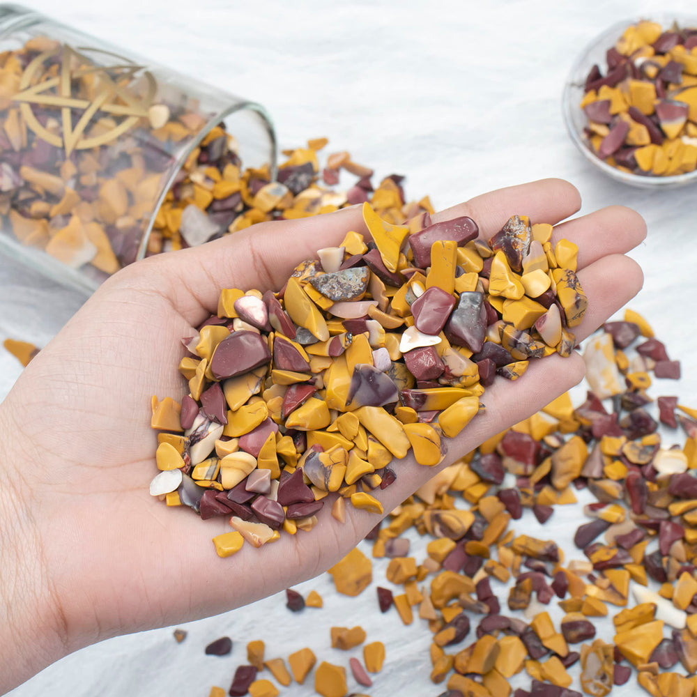 Crocon Mookaite Jesper energy practice chips for tumbling and displays.