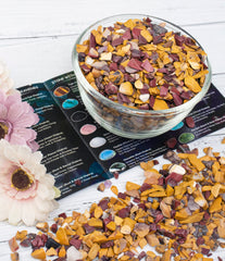 Crocon Mookaite Jesper polished chips highlight home accents and chakra work.
