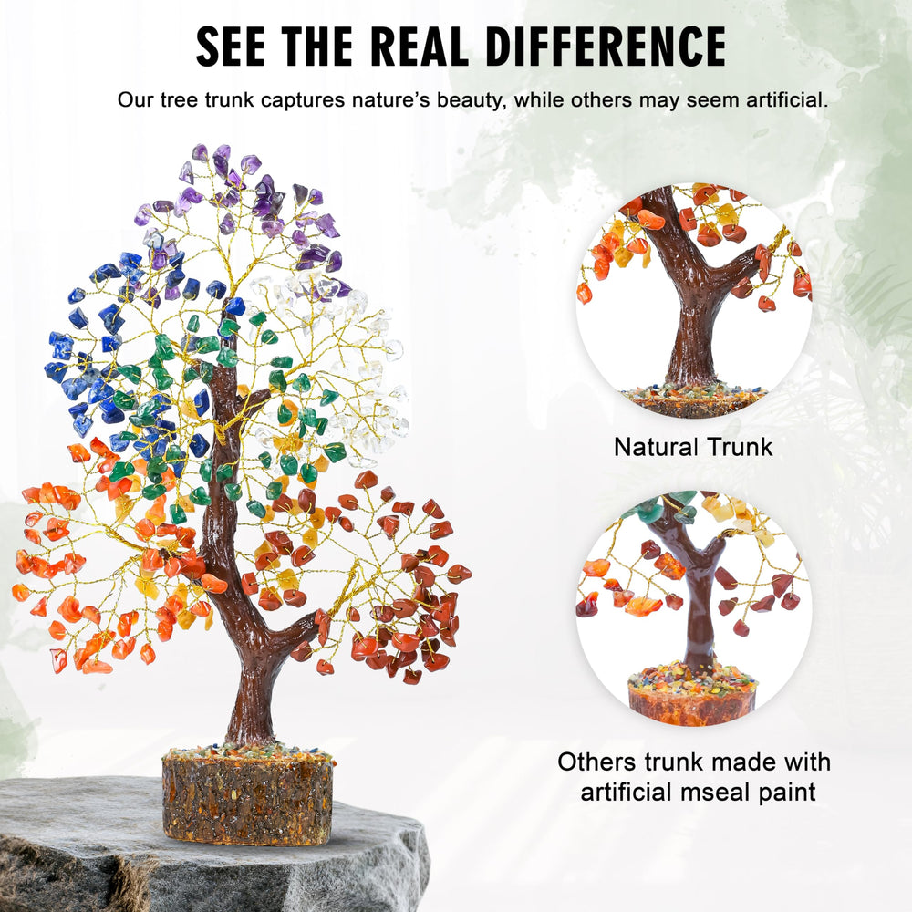 Crocon 7 Chakra Tree angled view with gemstones enhances calm energy