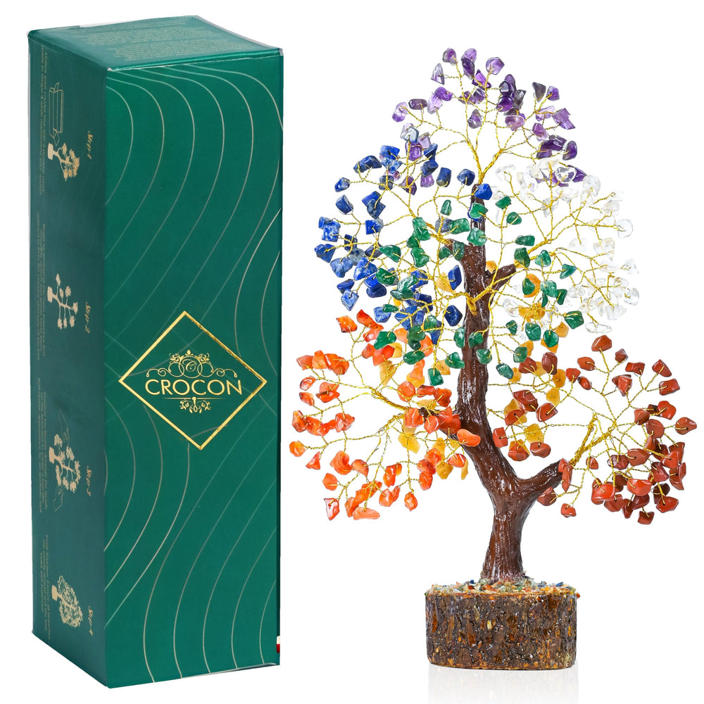 Crocon Natural Trunk 7 Chakra Tree close-up crystals balance energy for focus