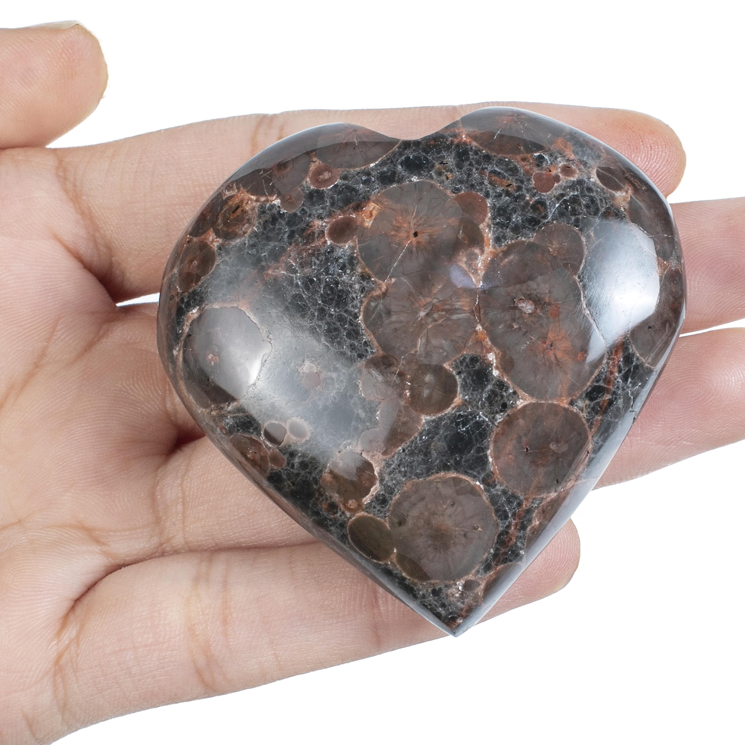 Crocon Peanut Jasper Heart close-up showing natural patterns for chakra focus.