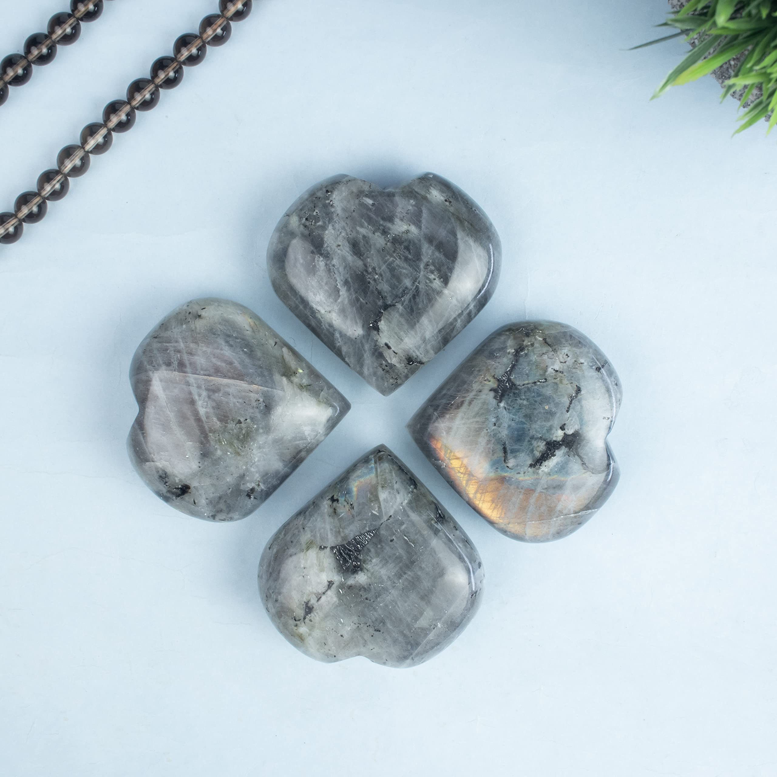 Crocon Labradorite heart decor stones add natural color to shelves