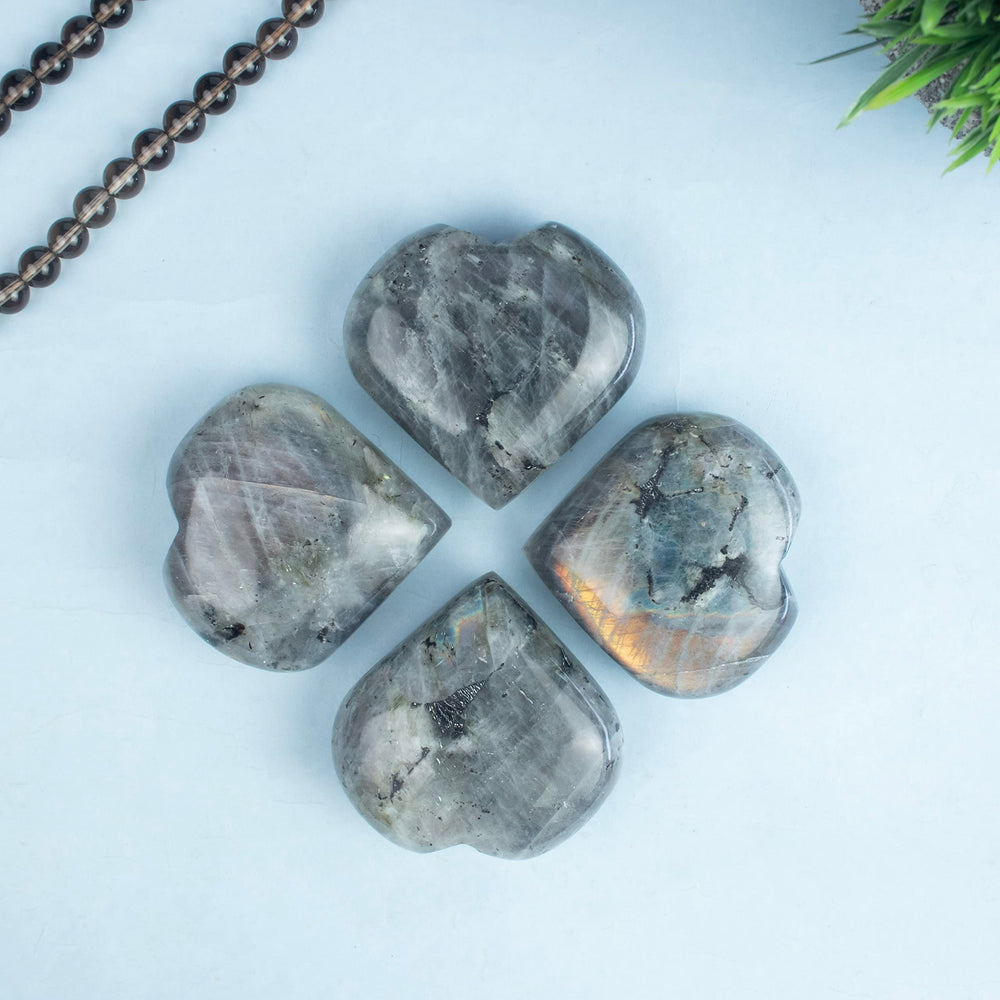 Crocon Labradorite heart decor stones add natural color to shelves