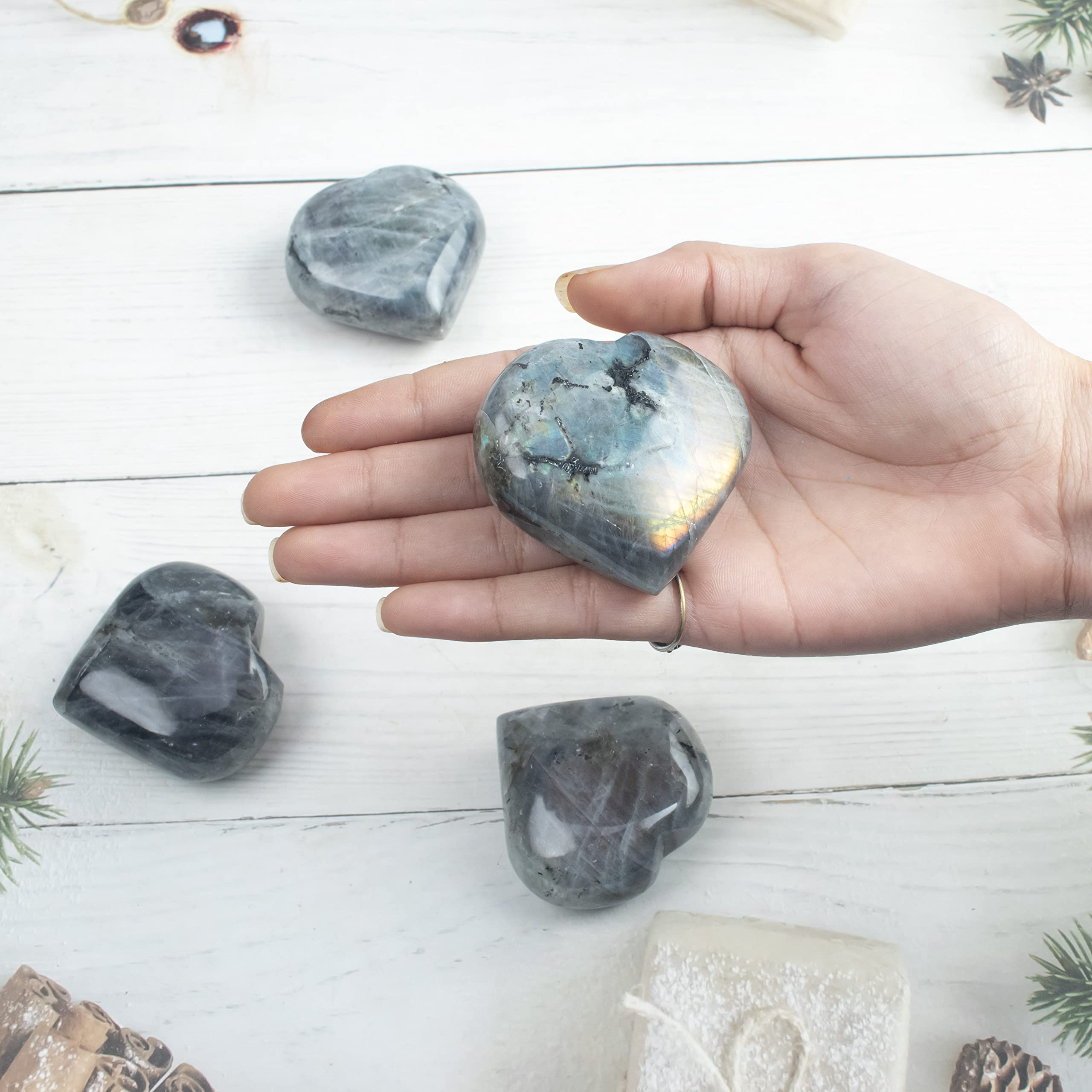 Crocon purple Labradorite heart boosts mood during meditation and reflection