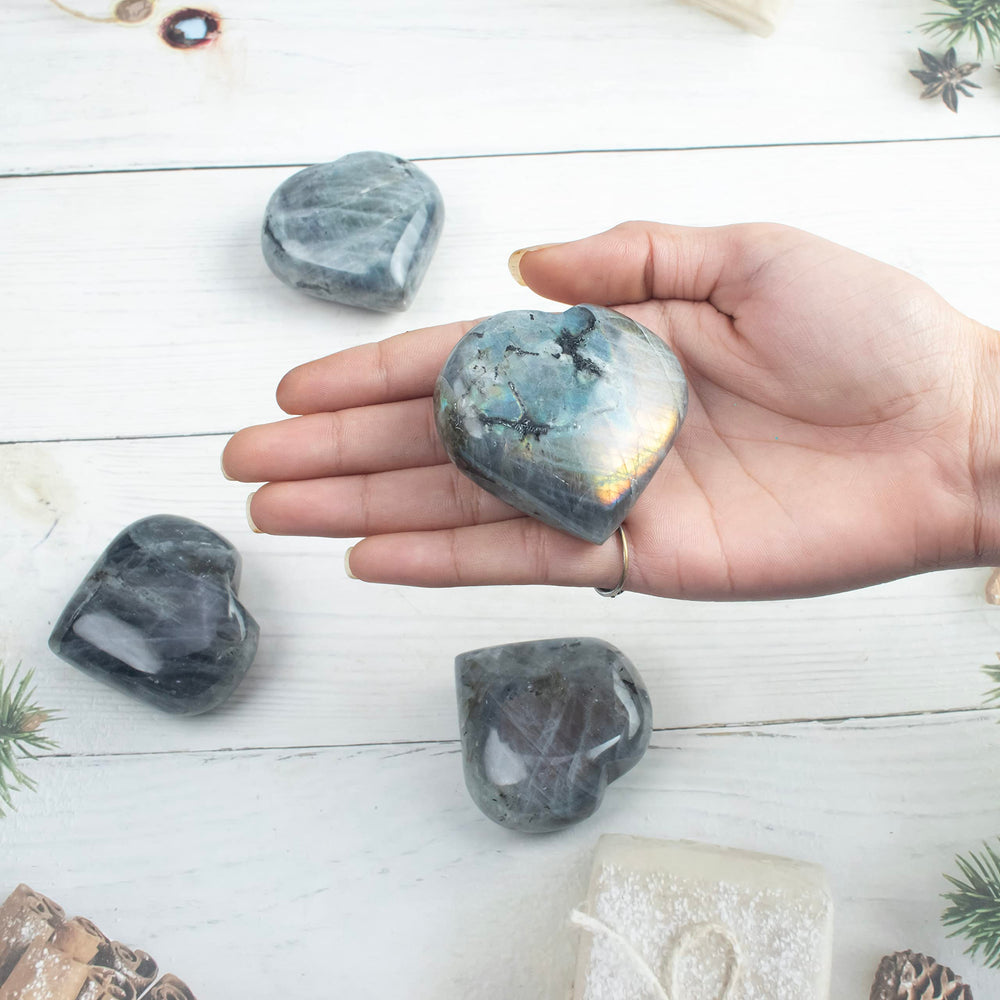 Crocon purple Labradorite heart boosts mood during meditation and reflection