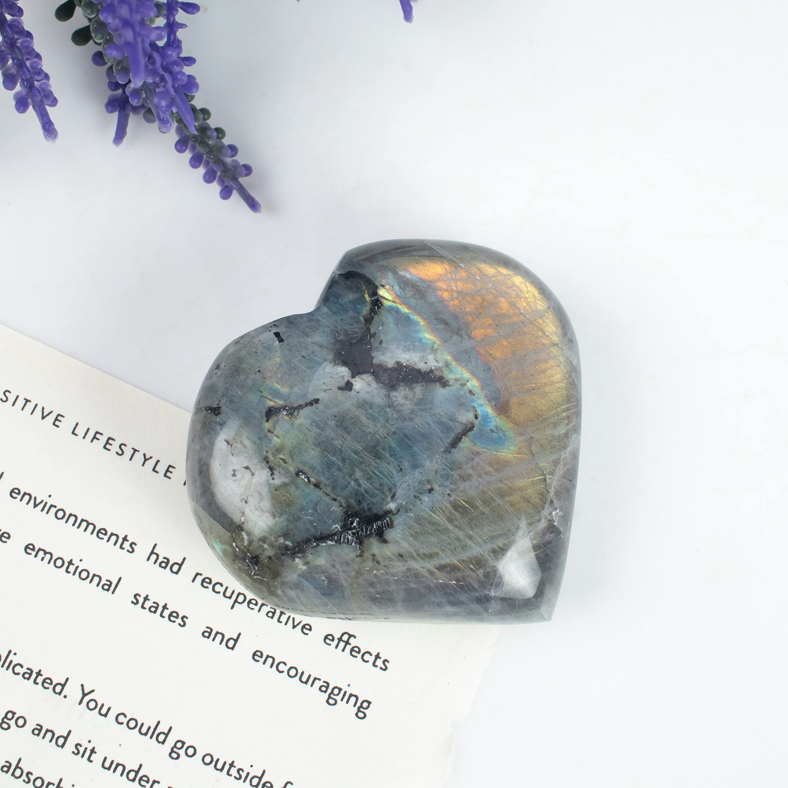 Crocon purple Labradorite heart puff stone ideal for pocket charms and positive energy