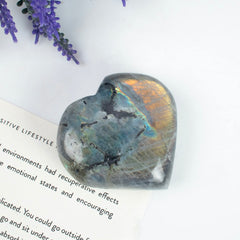 Crocon purple Labradorite heart puff stone ideal for pocket charms and positive energy