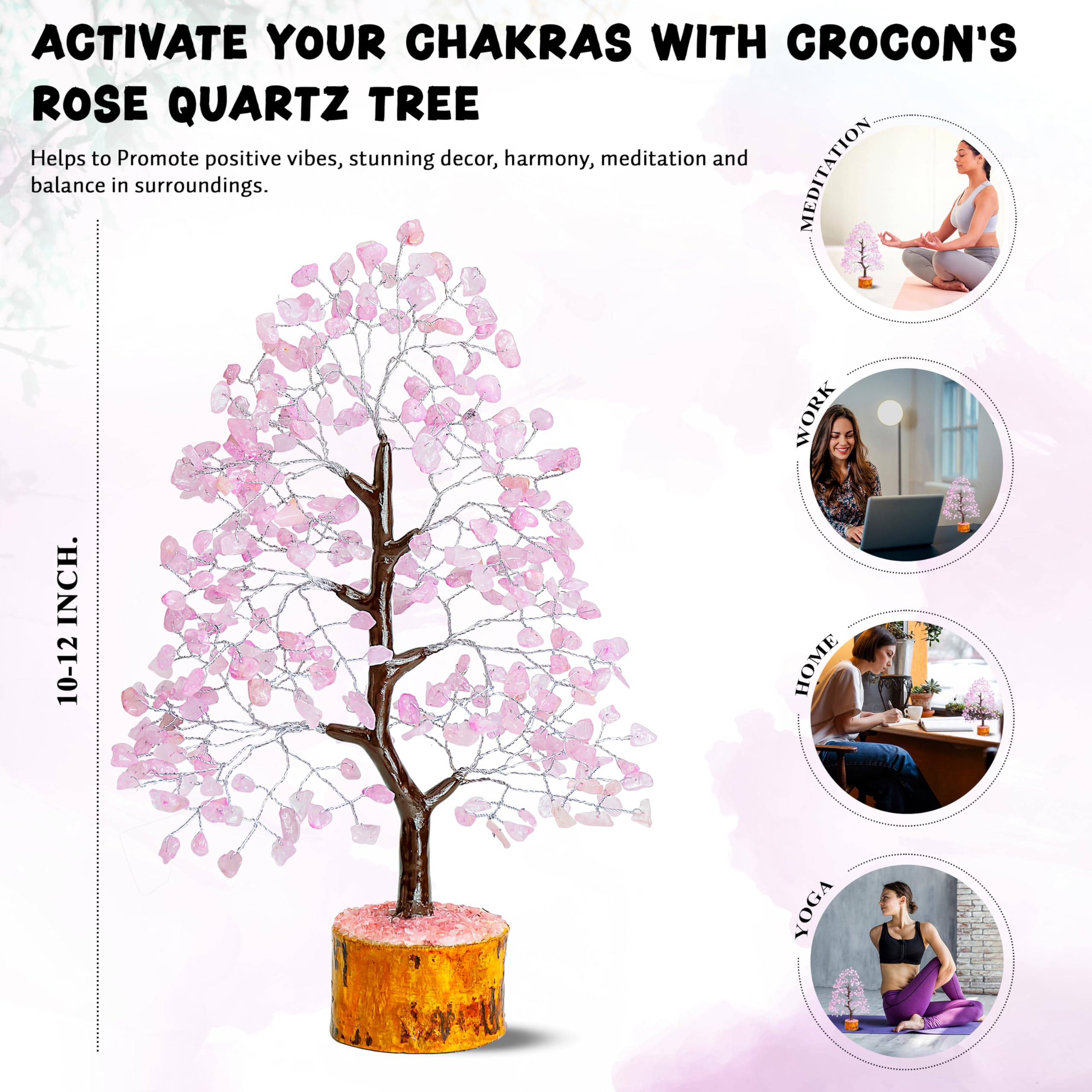 Crocon Rose Quartz Tree on bedroom shelf for balance.