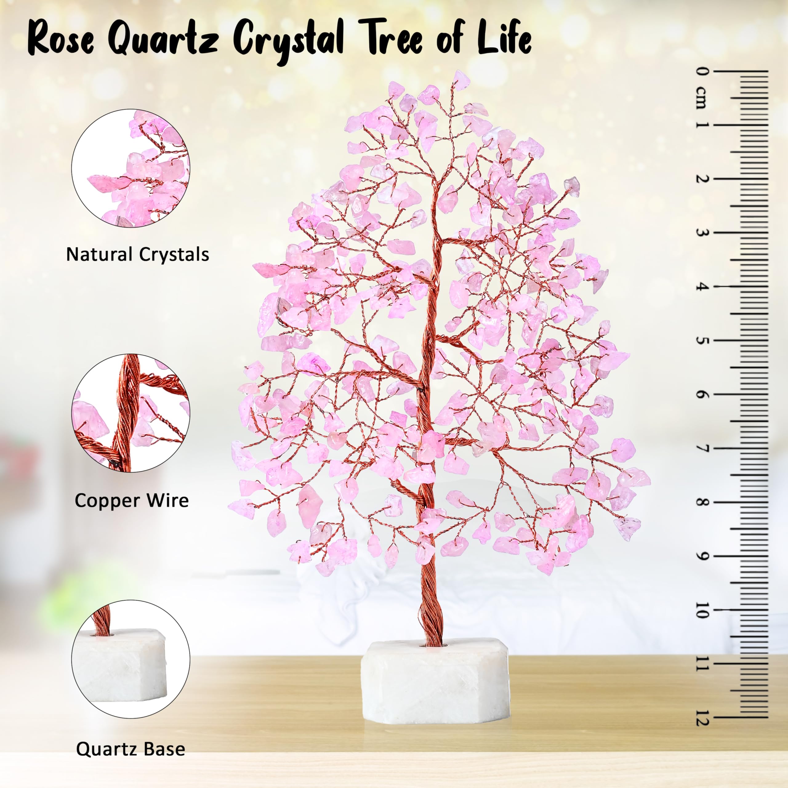 Crocon Rose Quartz Tree living room decor with soft pink shimmer