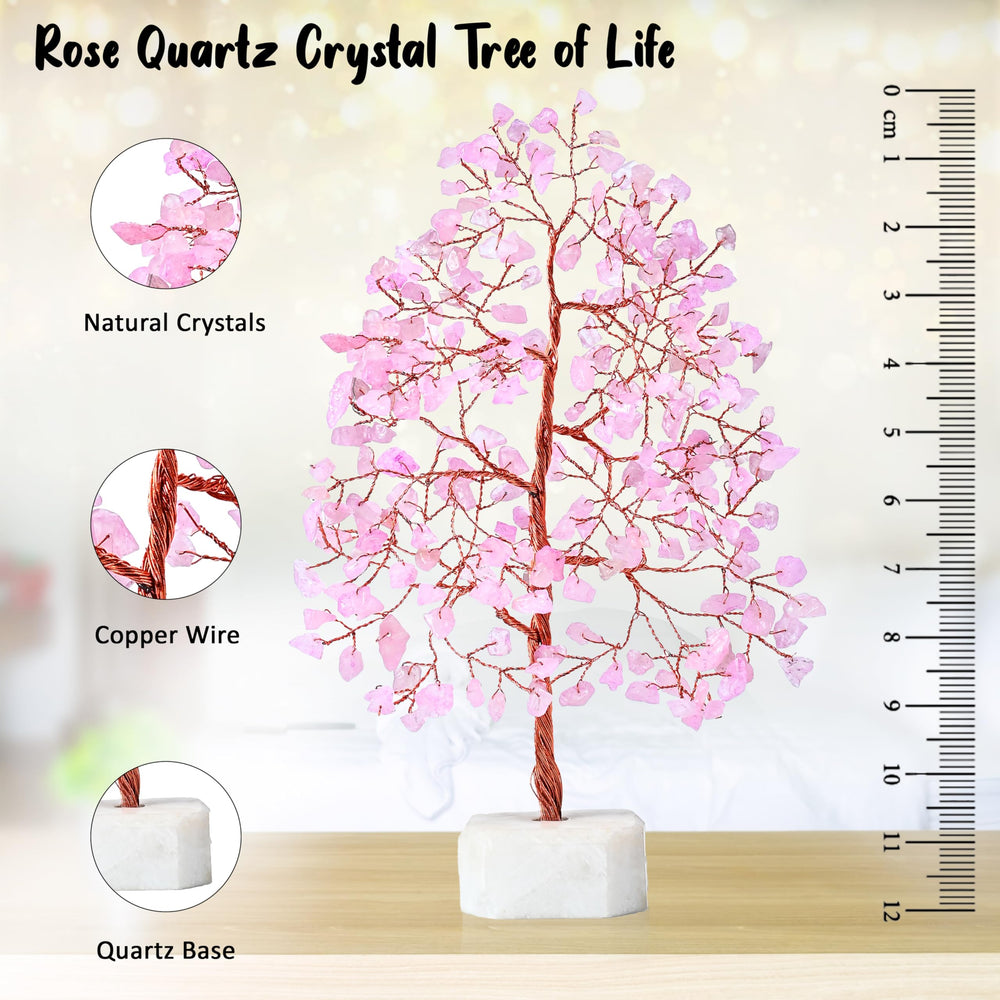 Crocon Rose Quartz Tree living room decor with soft pink shimmer