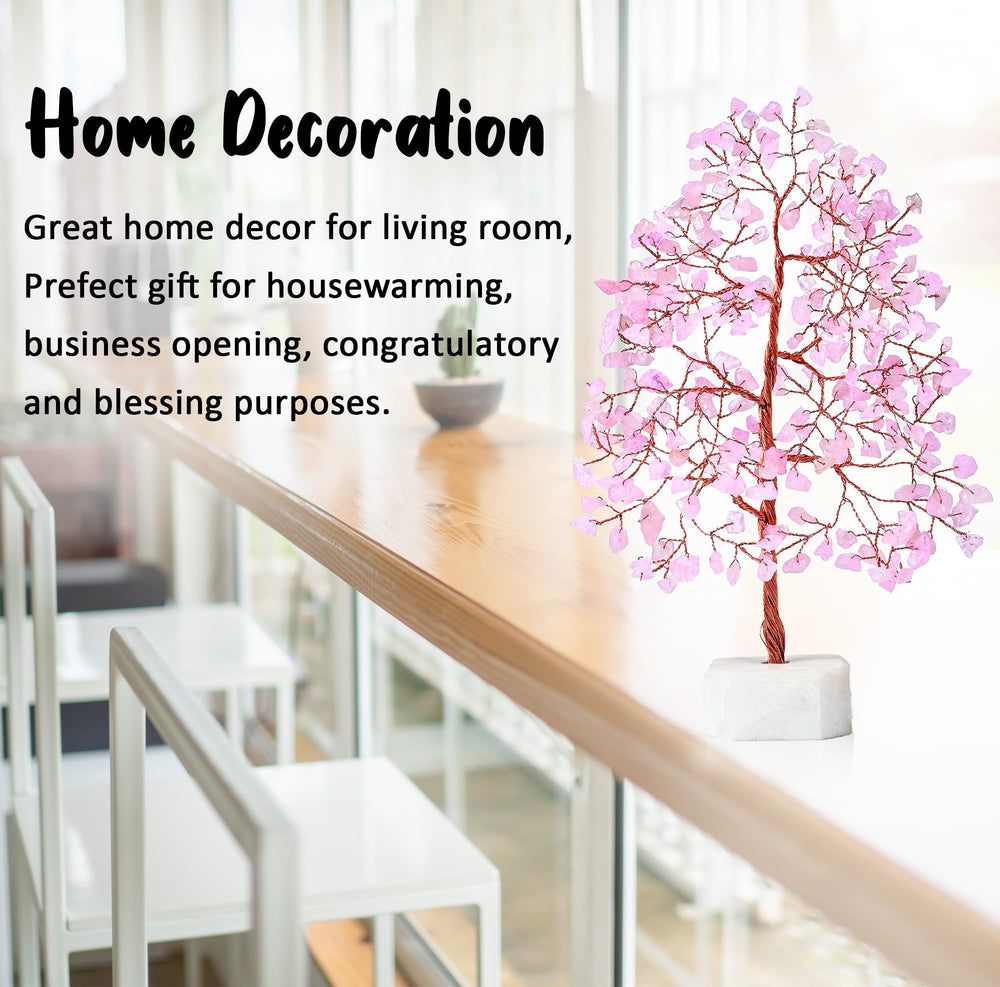 Crocon Rose Quartz Tree crystal branches on desk for calm workspace