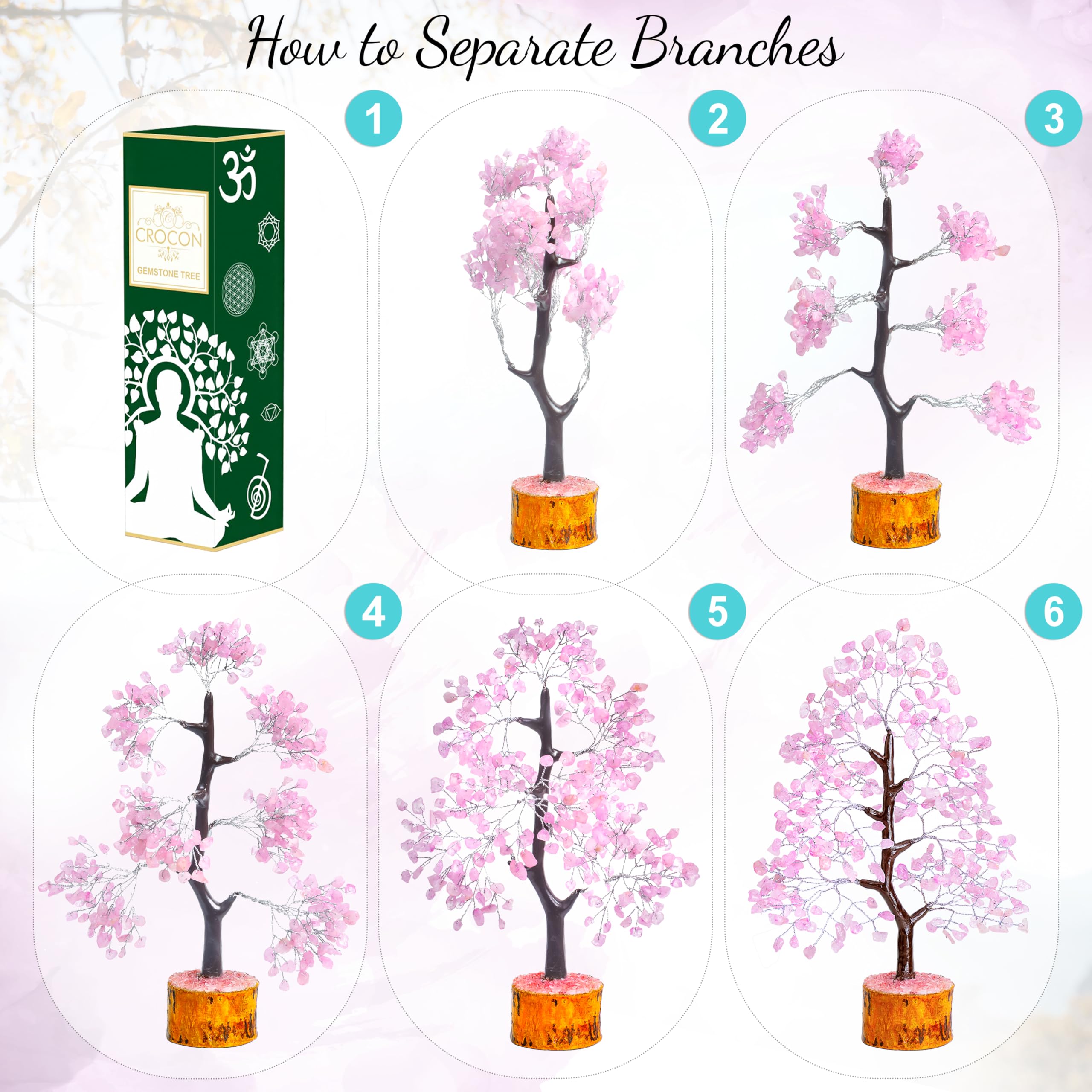 Crocon Rose Quartz Tree enhances feng shui ambiance.