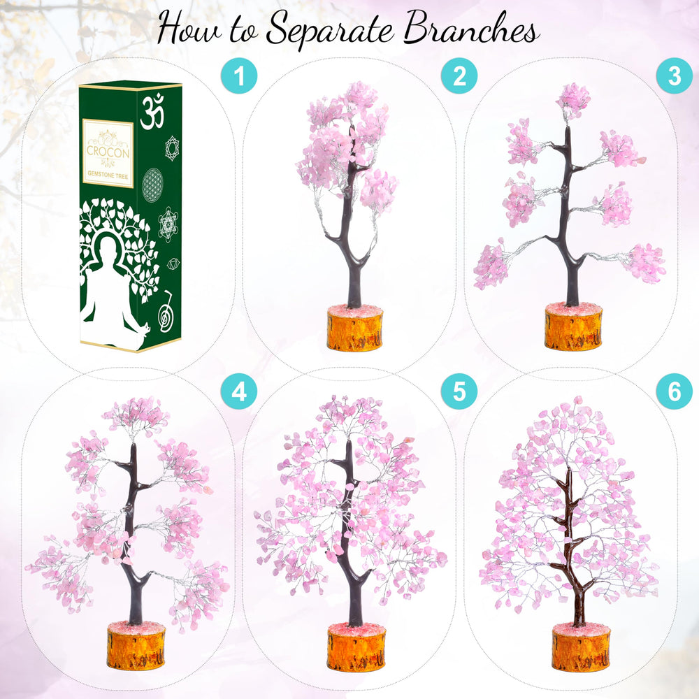 Crocon Rose Quartz Tree enhances feng shui ambiance.