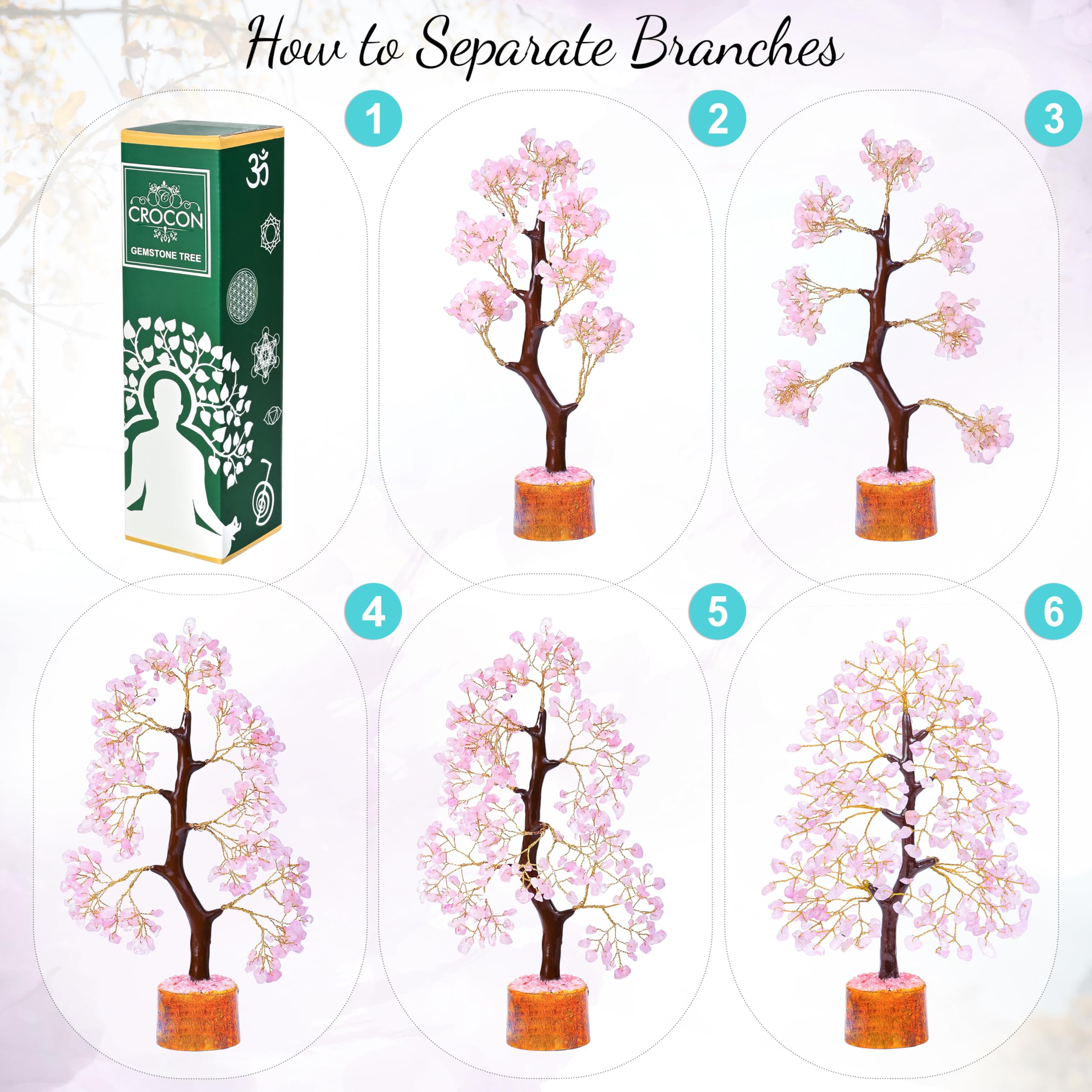 Crocon Rose Quartz Tree feng shui decor promoting love and harmony.