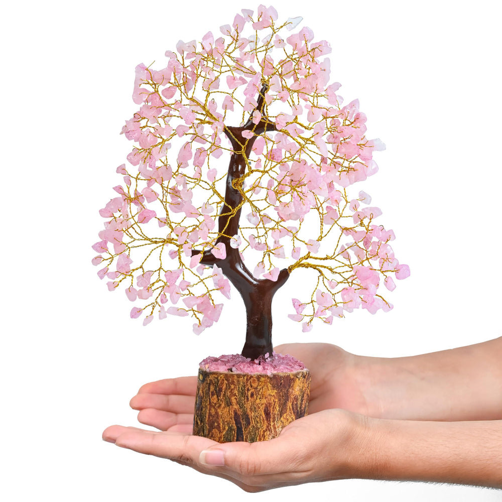 Crocon Rose Quartz Tree of Life decor with pink crystals for gentle energy.