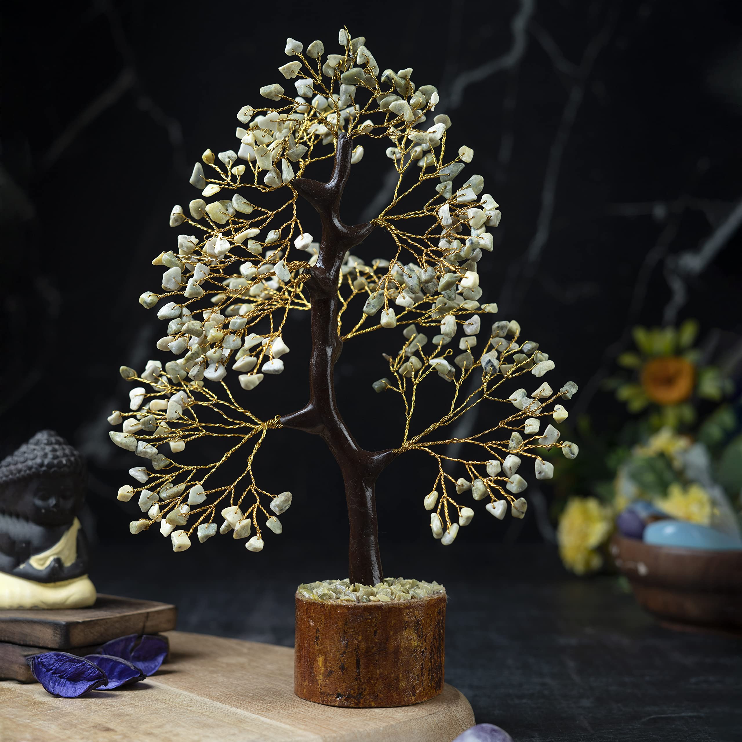 Crocon Serpentine Gemstone Tree close-up crystal facets catching light