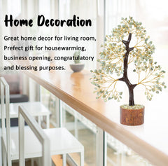 Crocon Serpentine Gemstone Tree with golden wire enhances room prosperity vibes