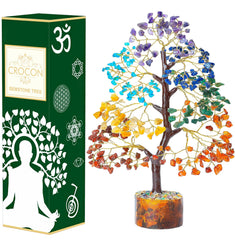 Crocon Seven Chakra Crystal Tree of Life on golden wire decor for energy balance