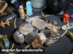 Crocon smoky quartz rough stones arranged for altar decor and meditation