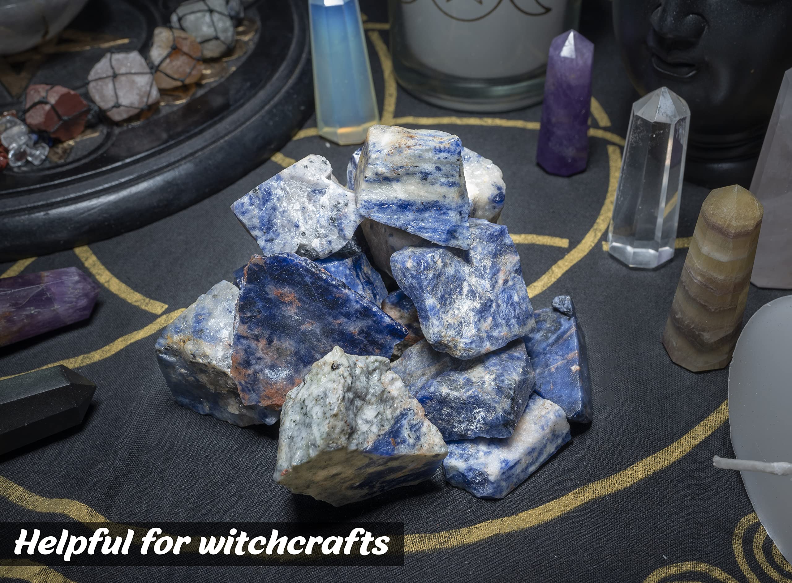 Crocon sodalite rough grid-meditation view supports grounding during practice.