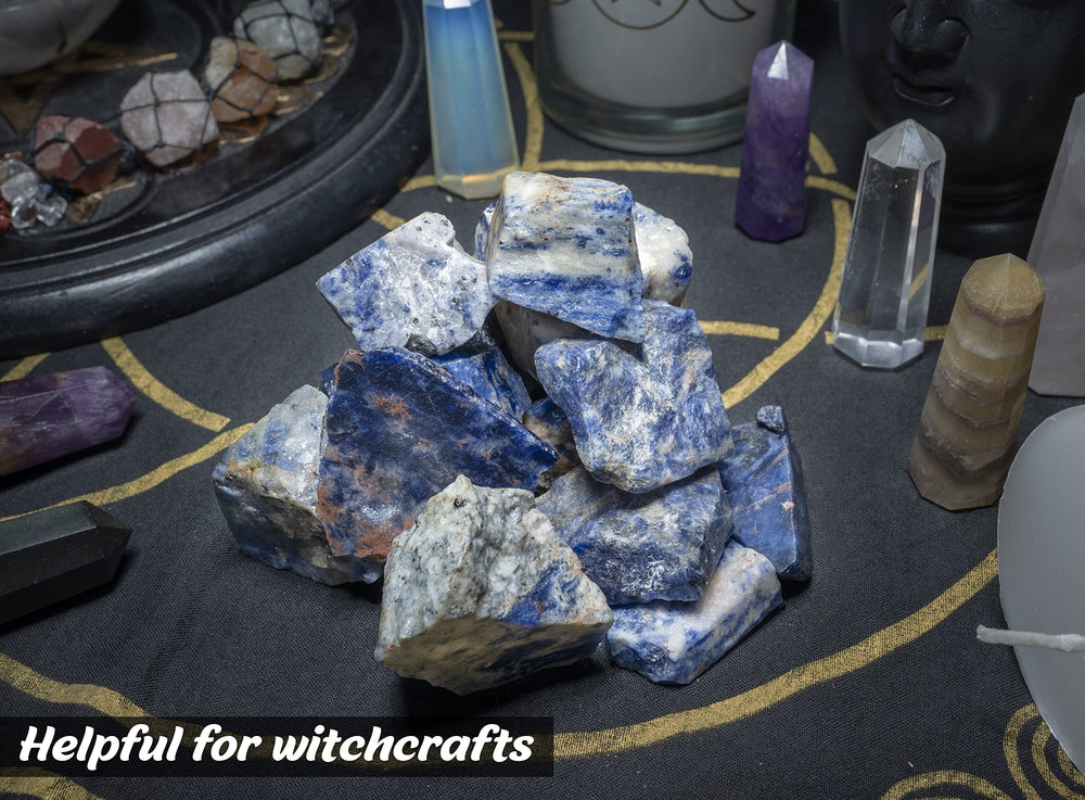 Crocon sodalite rough grid-meditation view supports grounding during practice.