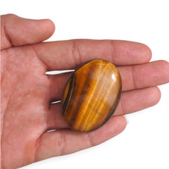 Crysmona tiger eye crystal in hand for focus and calm