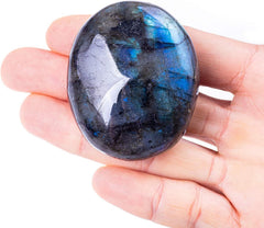 Crysmona large labradorite palm stone with iridescent flashes for meditation