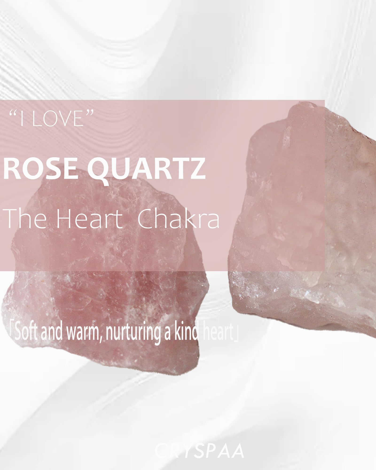 CRYSPAA Rose Quartz chunk displayed for crystal decor and spiritual space.