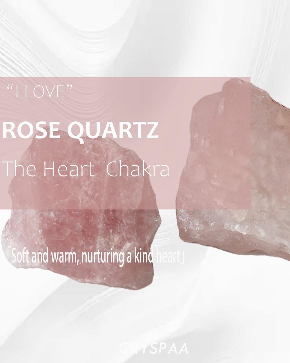 CRYSPAA Rose Quartz chunk displayed for crystal decor and spiritual space.