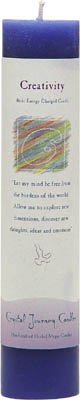 Crystal Journey Reiki charged pillar candle for creativity with rose and cinnamon aromatherapy
