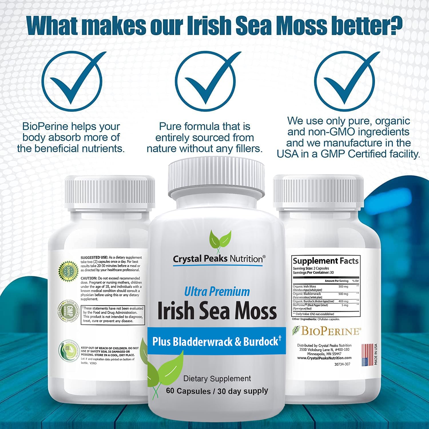 Organic Irish sea moss label highlighting mineral-rich natural blend