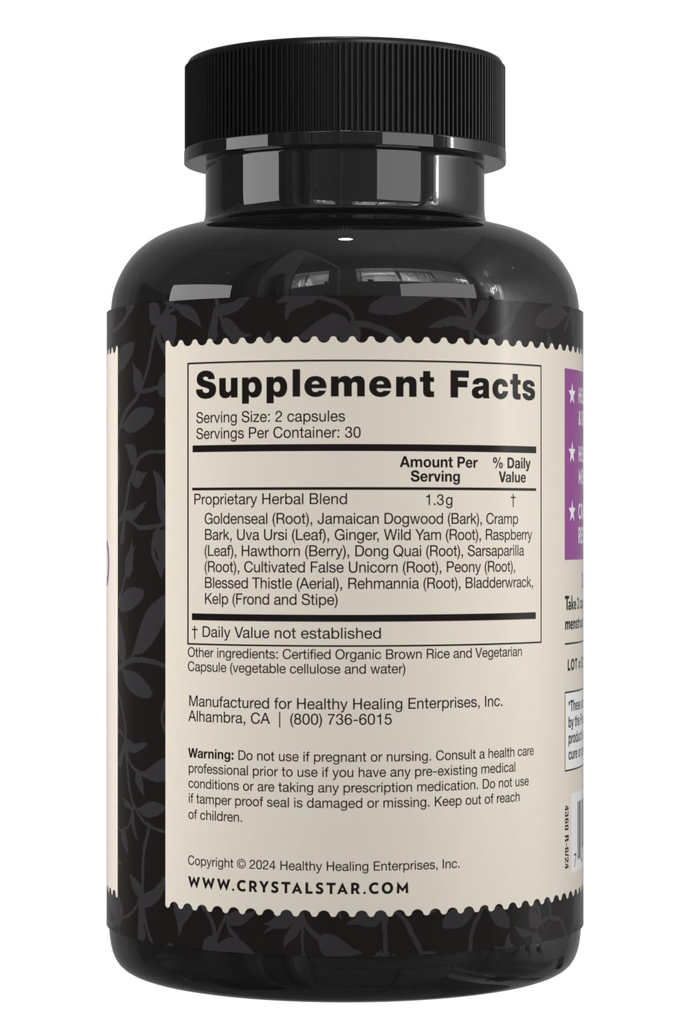 Crystal Star Women's Best Friend bottle back label details ingredients for menstrual comfort.