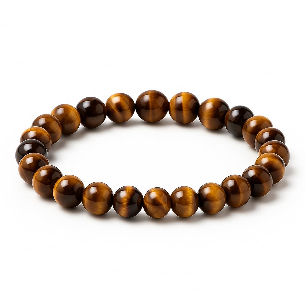 CrystalHouzz Tiger Eye bracelet for men with 8mm beads showing natural patterns for daily confidence and focus