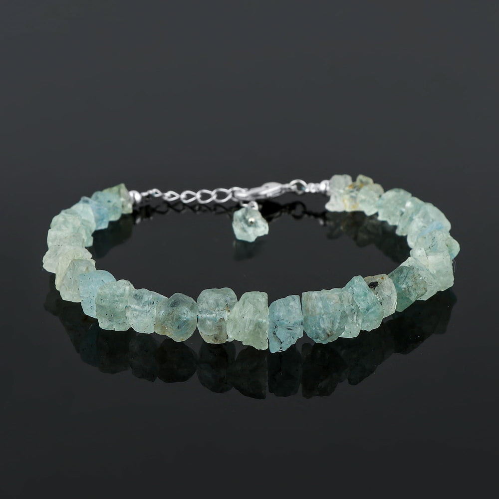 CRYSTALINES handmade aquamarine beads on a delicate bracelet for women
