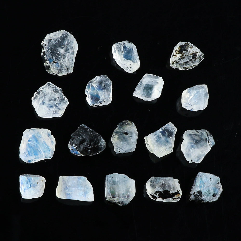 CRYSTALINES Rainbow Moonstone raw stones 10–18mm ideal for wire wrapping and crafting.
