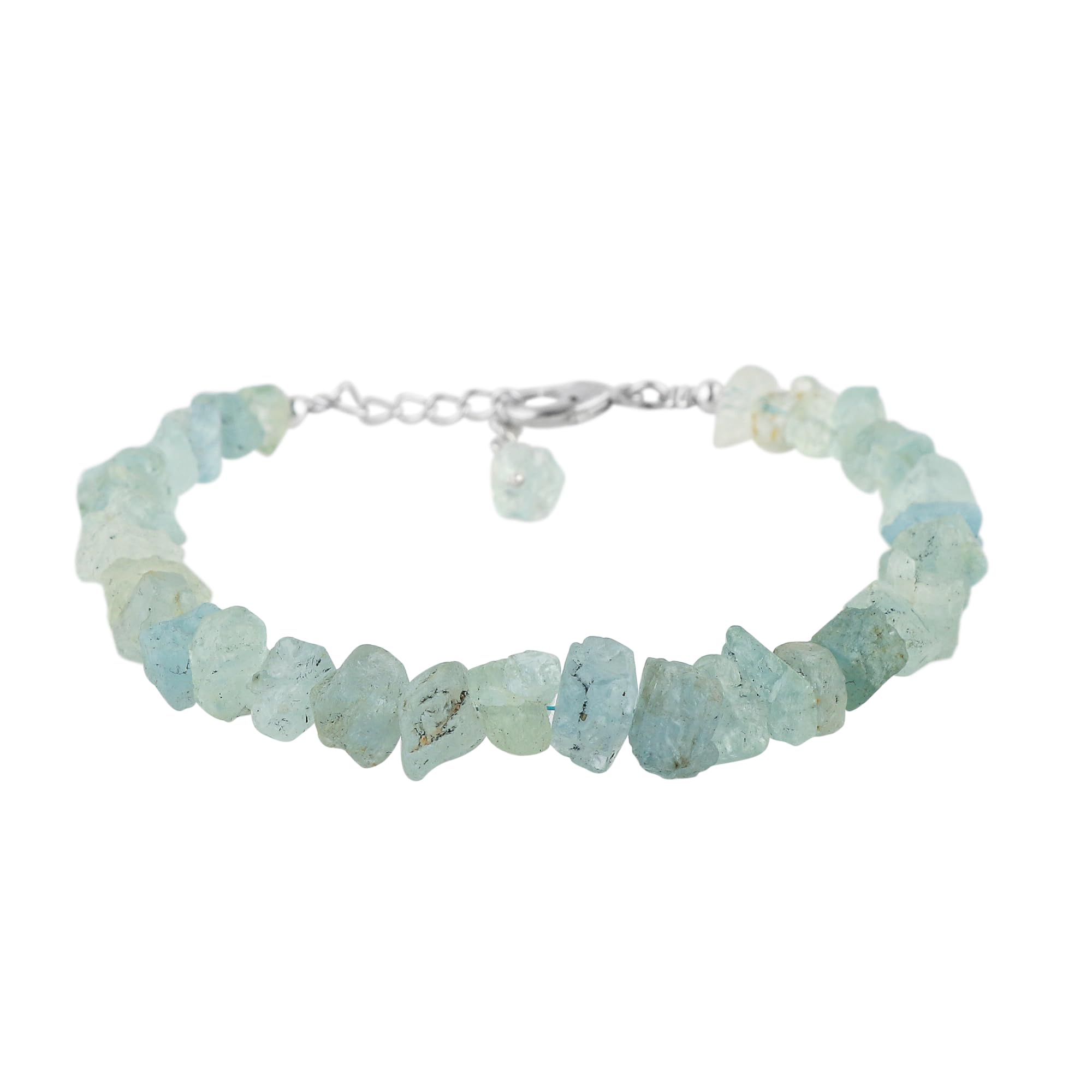 CRYSTALINES raw aquamarine bracelet on an 8-inch chain showing natural color for everyday wear
