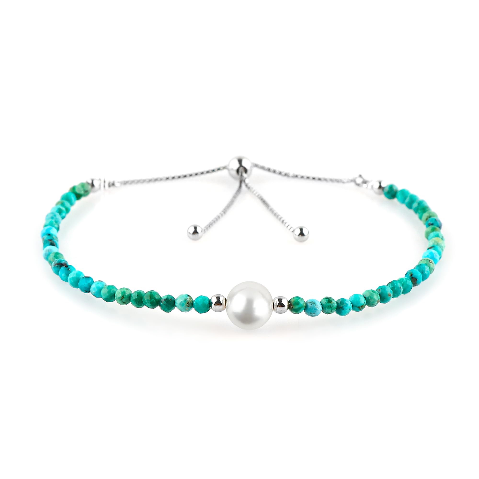 CRYSTALIS natural turquoise beads slider bracelet on wrist, showcasing vibrant color and sparkle